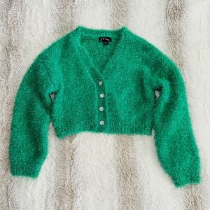 Art Class Green Cropped Cardigan